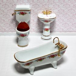 Kylpyhuonekalusteet, Dresden Rose, posliinia, 3 osaa