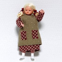 CACO-nukke, tyttö, ruskea ruudullinen mekko