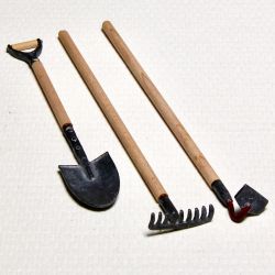 Puutarhatyökalut, metallia ja puuta, 3 kpl