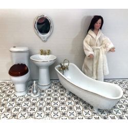 Kylpyhuone, 5 osaa, valkoinen kultaraidalla
