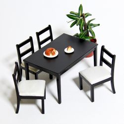 Ruokapöytä ja 4 tuolia, musta