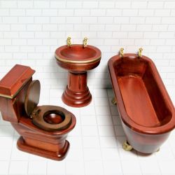 Kylpyhuone, ruskea, puuta, 3 osaa