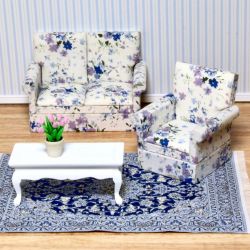 Sohva ja nojatuoli, sinikukallinen