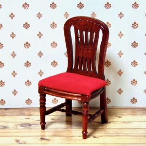 Tuoli, punainen verhoilu, ruskea