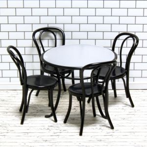 Pöytä ja 4 tuolia, musta metalli